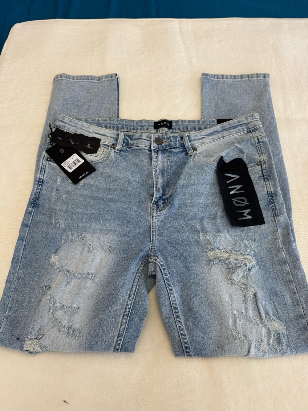 Light Blue Slim Straight Distressed Men’s Jeans